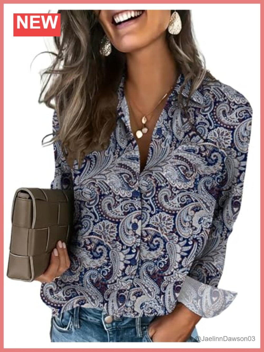 HOTOUCH Women's Button Down Shirt Long Sleeve V-Neck Floral Blouse Top